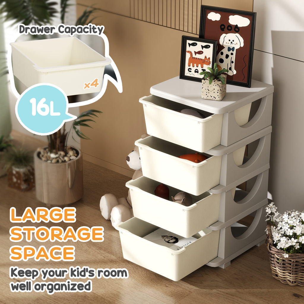 Four-Tier Kids Storage Boxes, With Four Drawers - White