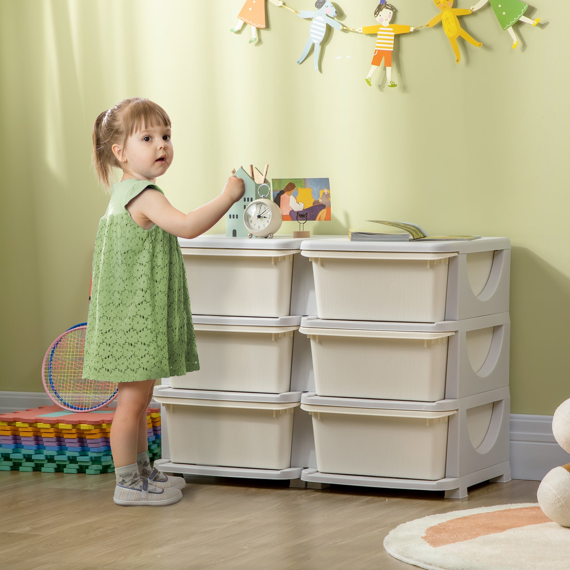 Kids Storage Unit, With Six Drawers - Cream