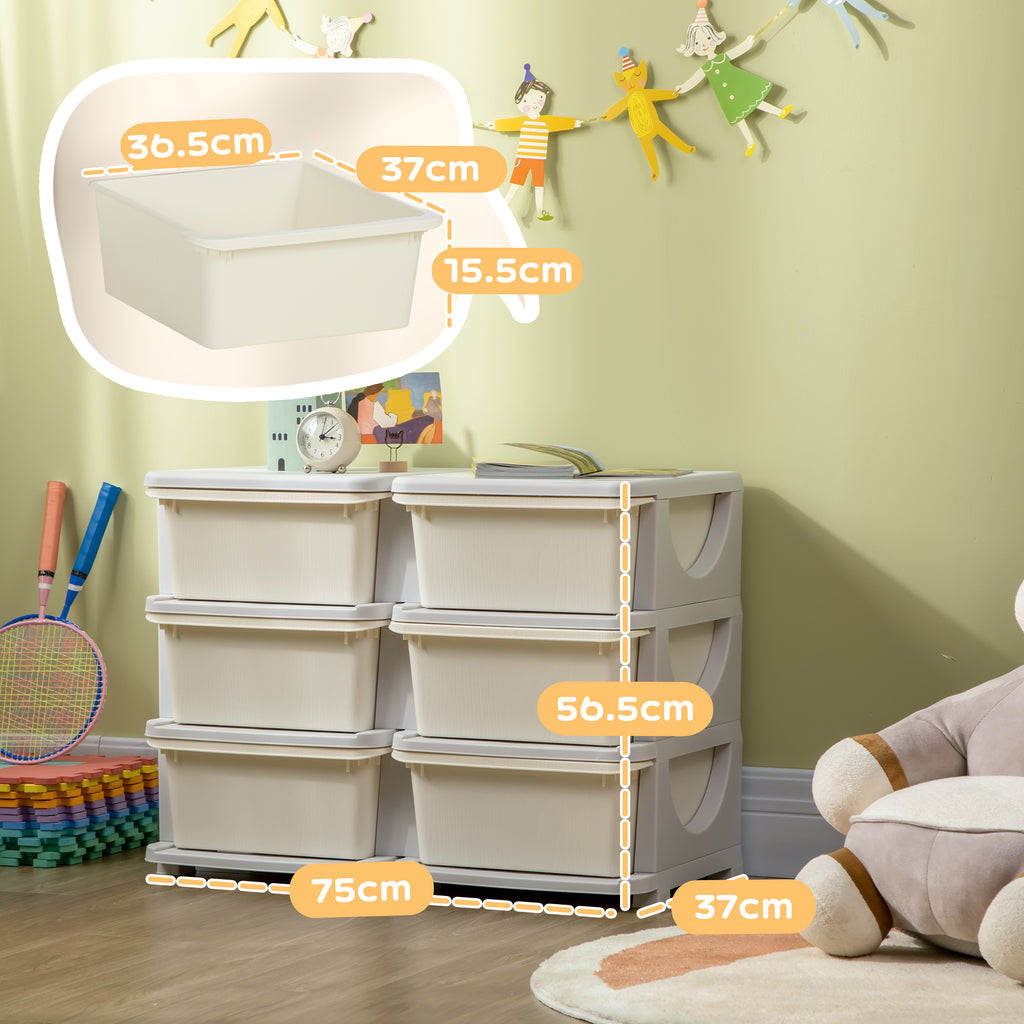 Kids Storage Unit, With Six Drawers - Cream