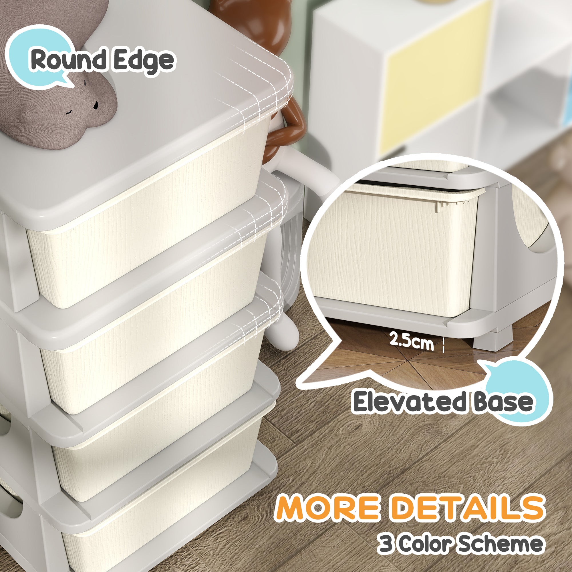 Four-Tier Kids Storage Boxes, With Four Drawers - White
