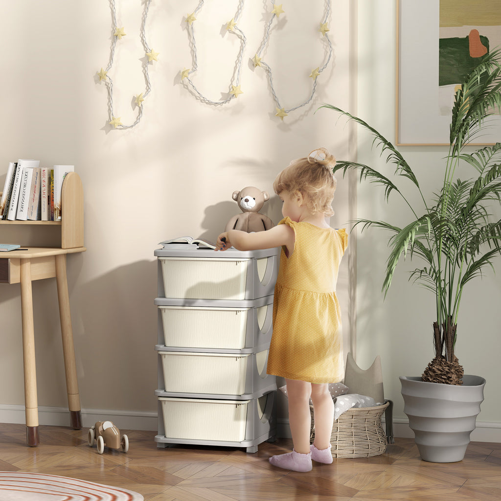 Four-Tier Kids Storage Boxes, With Four Drawers - White